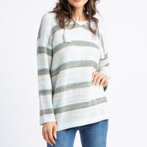 NWT It's Simpli Zen Tassel Tie‎ Pullover Boho Cotton Hoodie Striped Medium